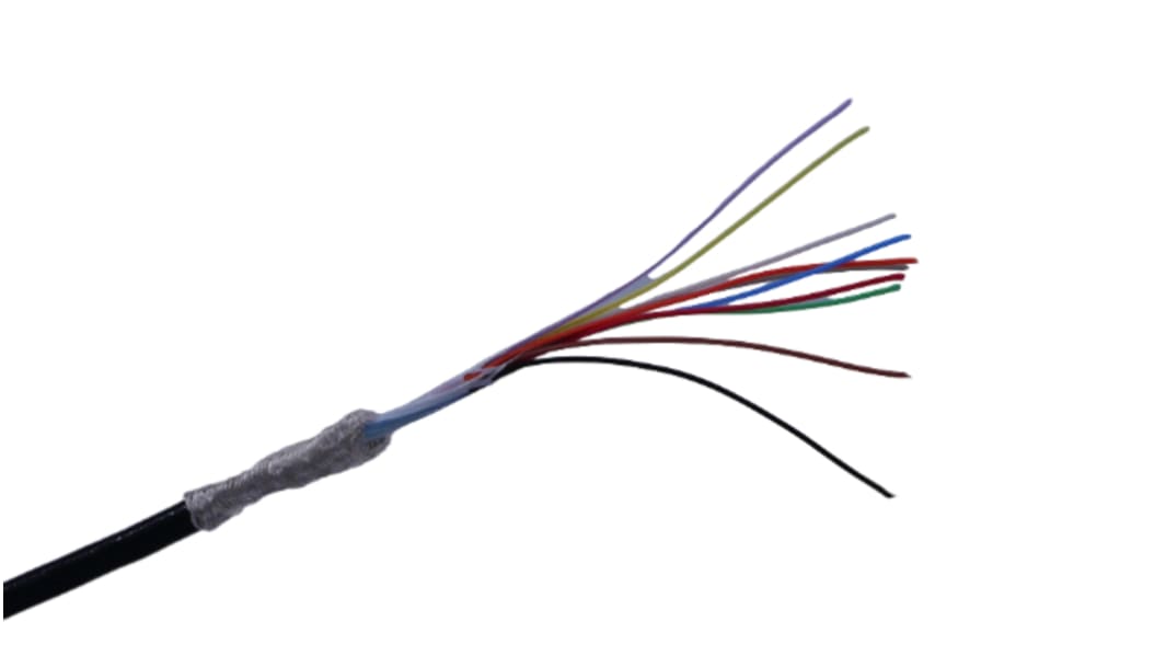 MICROWIRES, Shielded, 50m 10 Core, Black Thermoplastic Polyurethane TPU Power Cable