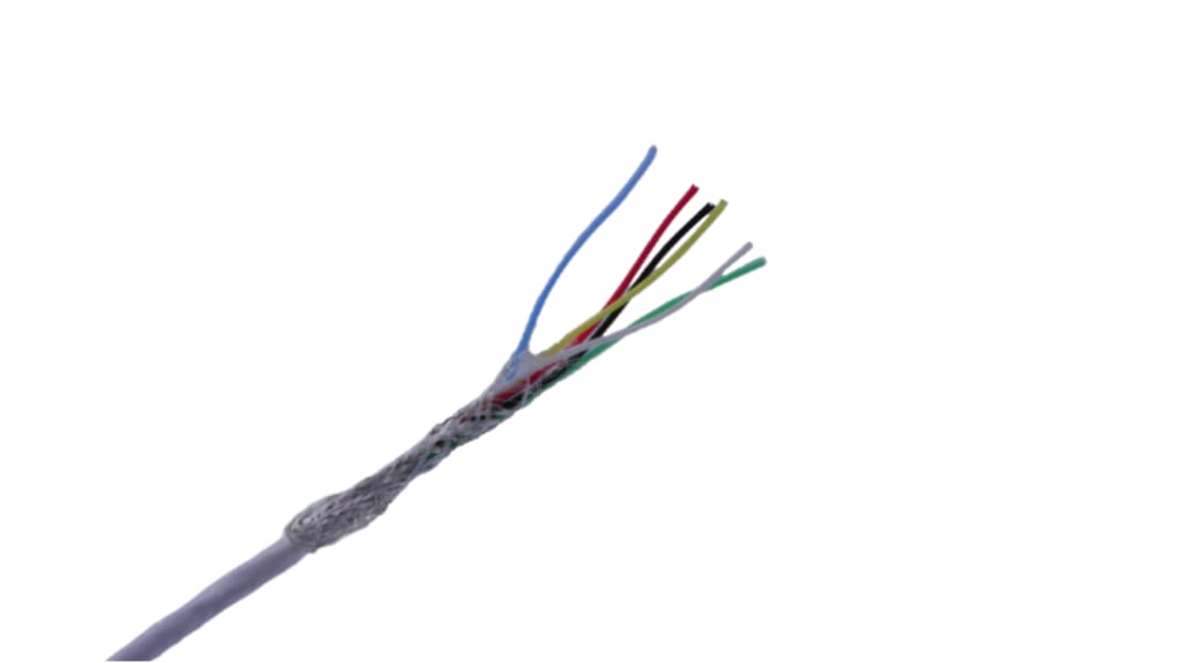 MICROWIRES, Shielded, 50m 6 Core, White Perfluoroalkoxy (PFA) Power Cable
