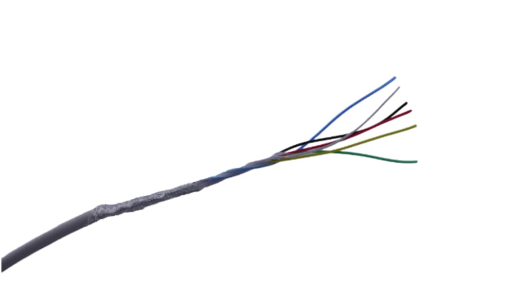 MICROWIRES, Shielded, 50m 6 Core, White Thermoplastic Elastomers TPE Power Cable