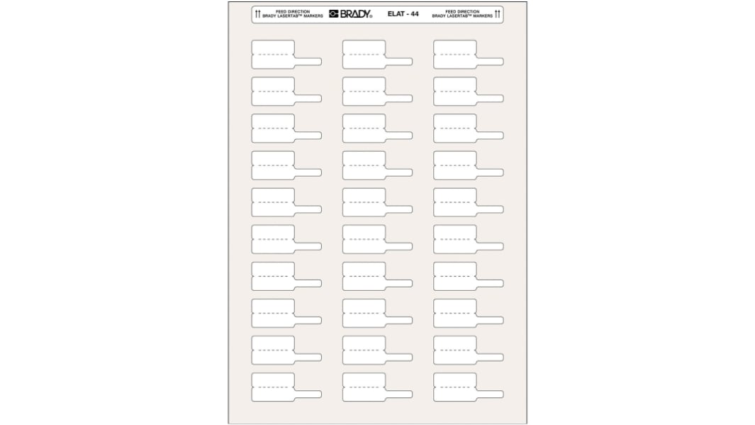 Brady LaserTab White Label Roll, 30mm Width, 10mm Height, 750Per Roll Qty