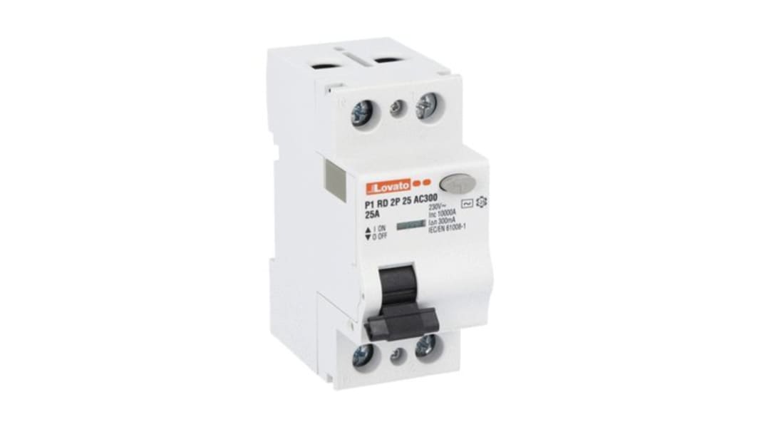 Lovato P1RD Residual Current Circuit Breaker, 25A, 2 Pole, 300mA, Type AC, 230V ac