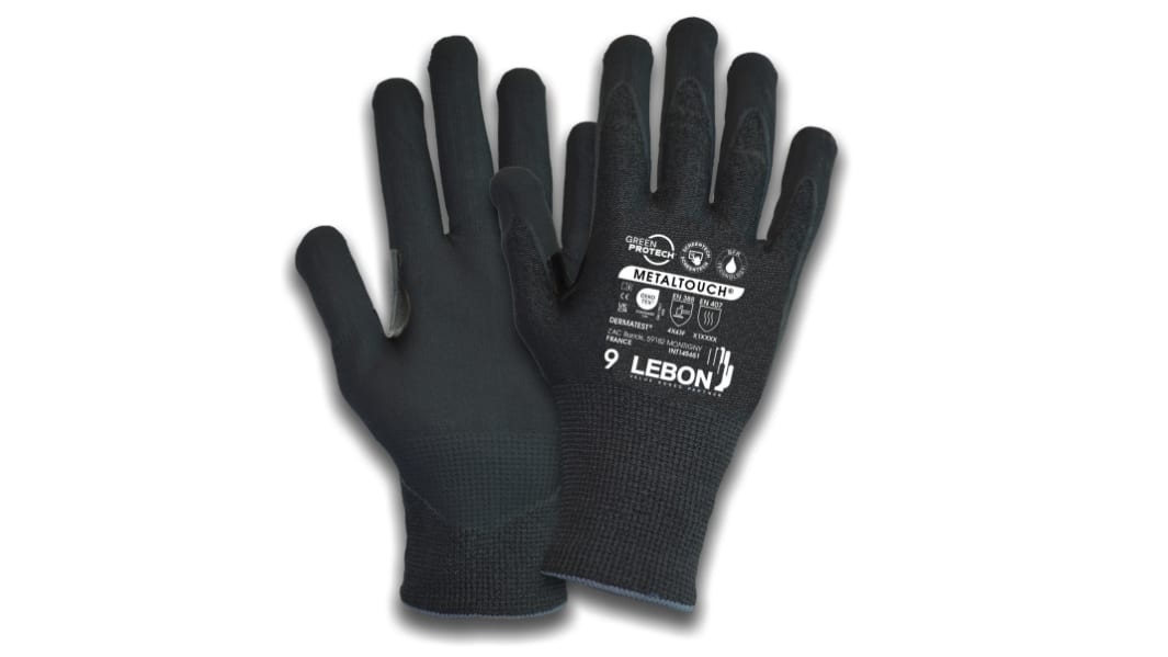 Gants Lebon Protection METALTOUCH, Taille 10, Résistant aux coupures, 10 Paires, Noir