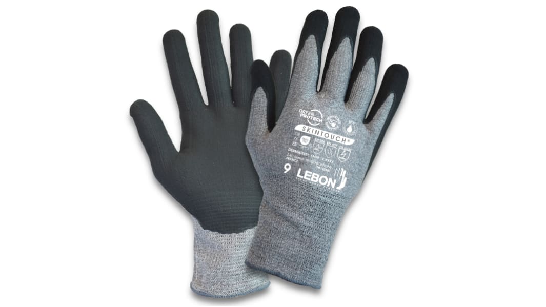 Guantes resistentes a cortes de Elastano, HPPE, poliamida Gris Lebon Protection serie SKINTOUCH, talla 10, con