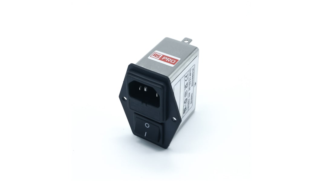RS PRO 10A, 250 V ac Socket Chassis Mount IEC Inlet Filter 2 Pole, Faston 1 Fuse