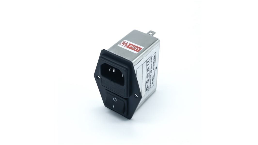 RS PRO 10A, 250 V ac Socket Chassis Mount IEC Inlet Filter 2 Pole, Faston 2 Fuse