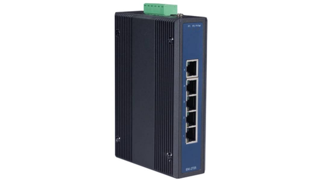 Advantech EKI Unmanaged Ethernet-switch, 5 Porte, 1000Mbit/s, DIN-skinne, væg-montering
