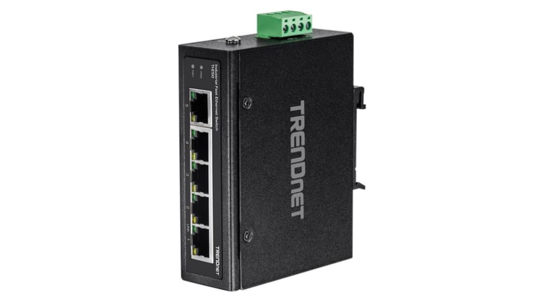 Switch Ethernet industriale Trendnet 5 porte RJ45, 100Mbps, montaggio Guida DIN, a parete