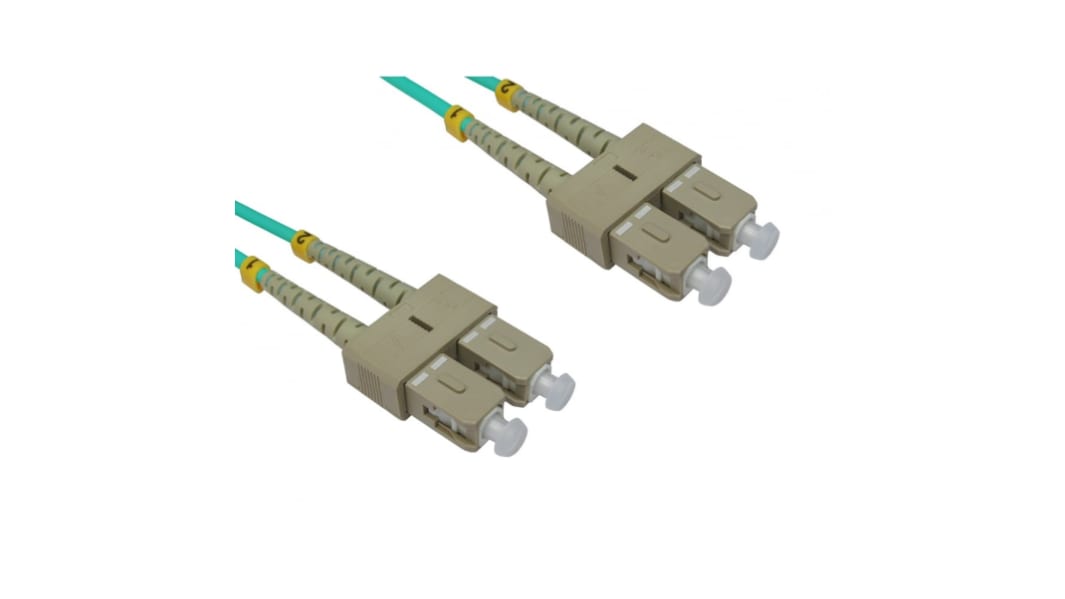 RS PRO SC to SC Duplex Multi Mode OM3 Fibre Optic Cable, 3mm, Light Blue, 1m