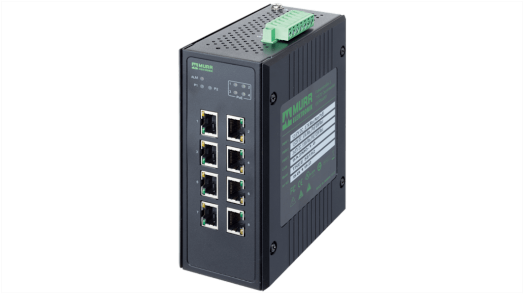 Murrelektronik Limited 58 Series DIN Rail Mount Network Hub, 8 RJ45 Ports, 1000Mbit/s Transmission, 24V dc