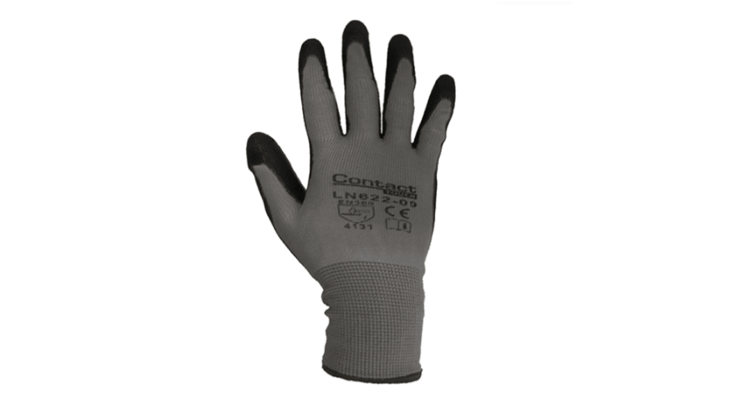 Liscombe LN622 Black, Grey Polyamide Material Handling Work Gloves, Size 7, Polyurethane Coating