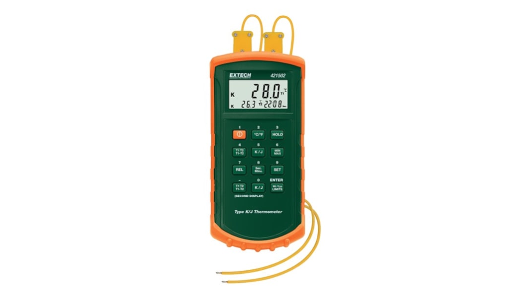 Extech 421502-NIST Dual Input Thermometer for Temperature measurement Use, J, K Probe, 2 Input(s), +2498°F Max, 0.05 %