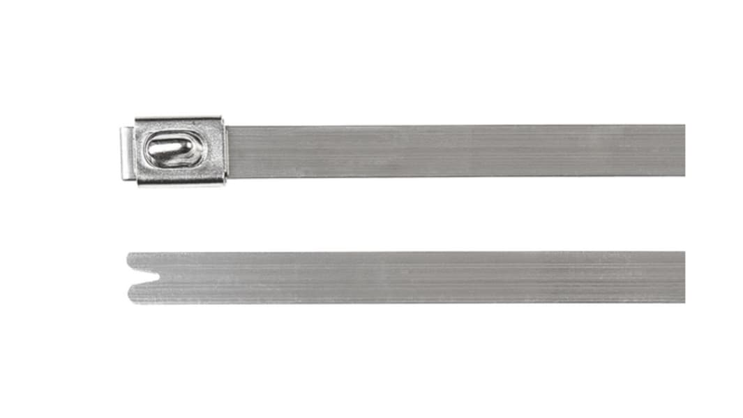 HellermannTyton Cable Tie, , 201mm x 4.6 mm, Metallic 304 Stainless Steel, Pk-100