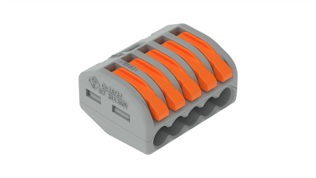 WAGO 222 Series Lever Connector, 5-Way, 32A, 28 → 12 AWG Wire, Cage Clamp Termination