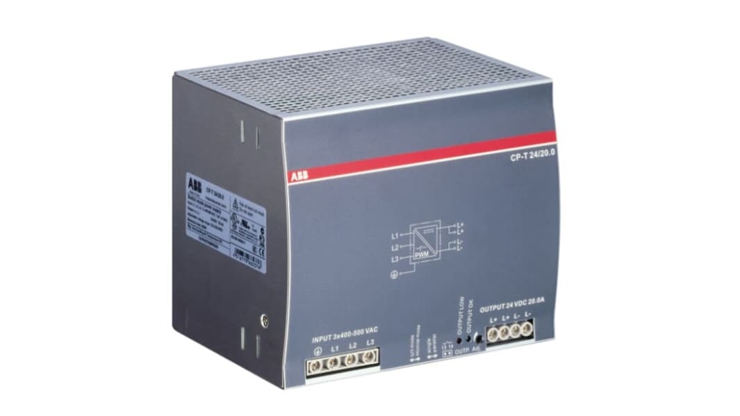 ABB CP-T DIN-Schienen Netzteil Getaktet 24V dc / 20A 480W 340 → 575 V ac / 480 → 820V dc