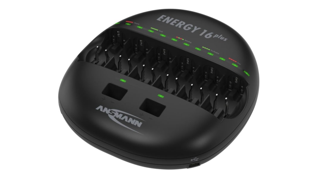 Ansmann Energy 16 Plus Battery Charger For NiCd, NiMH 9V, AA, AAA, C, D with EU, UK plug