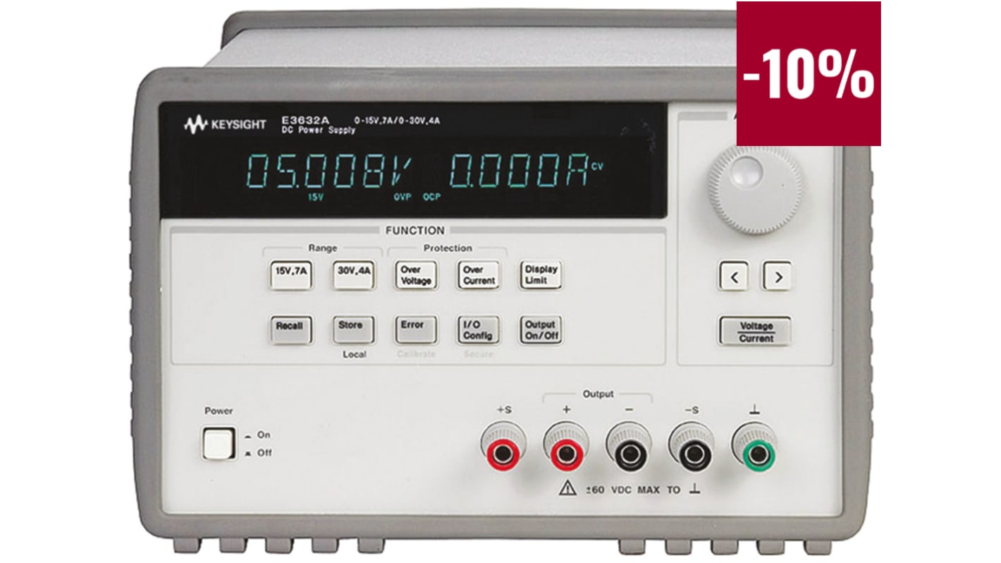Keysight Technologies E363XA Series Digital Bench Power Supply, 0 → 15V, 4A, 1-Output, 120W - UKAS Calibrated