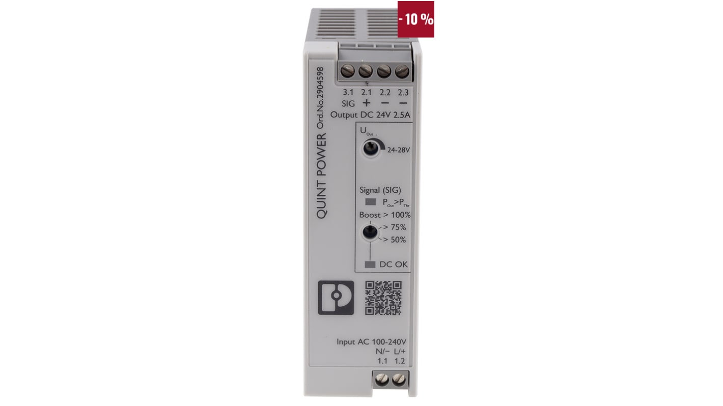 Phoenix Contact QUINT POWER Switched Mode DIN Rail Power Supply, 100 → 240 V ac / 110 → 250V dc ac, dc
