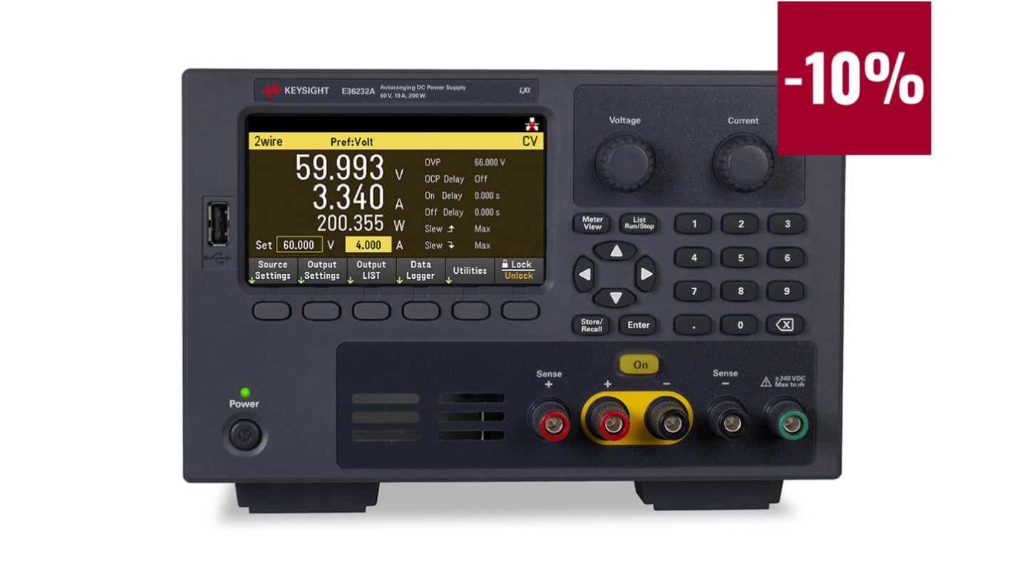 Keysight Technologies E36200 Series Digital Bench Power Supply, 0 → 60V dc, 0 → 10A, 1-Output, 200W - RS