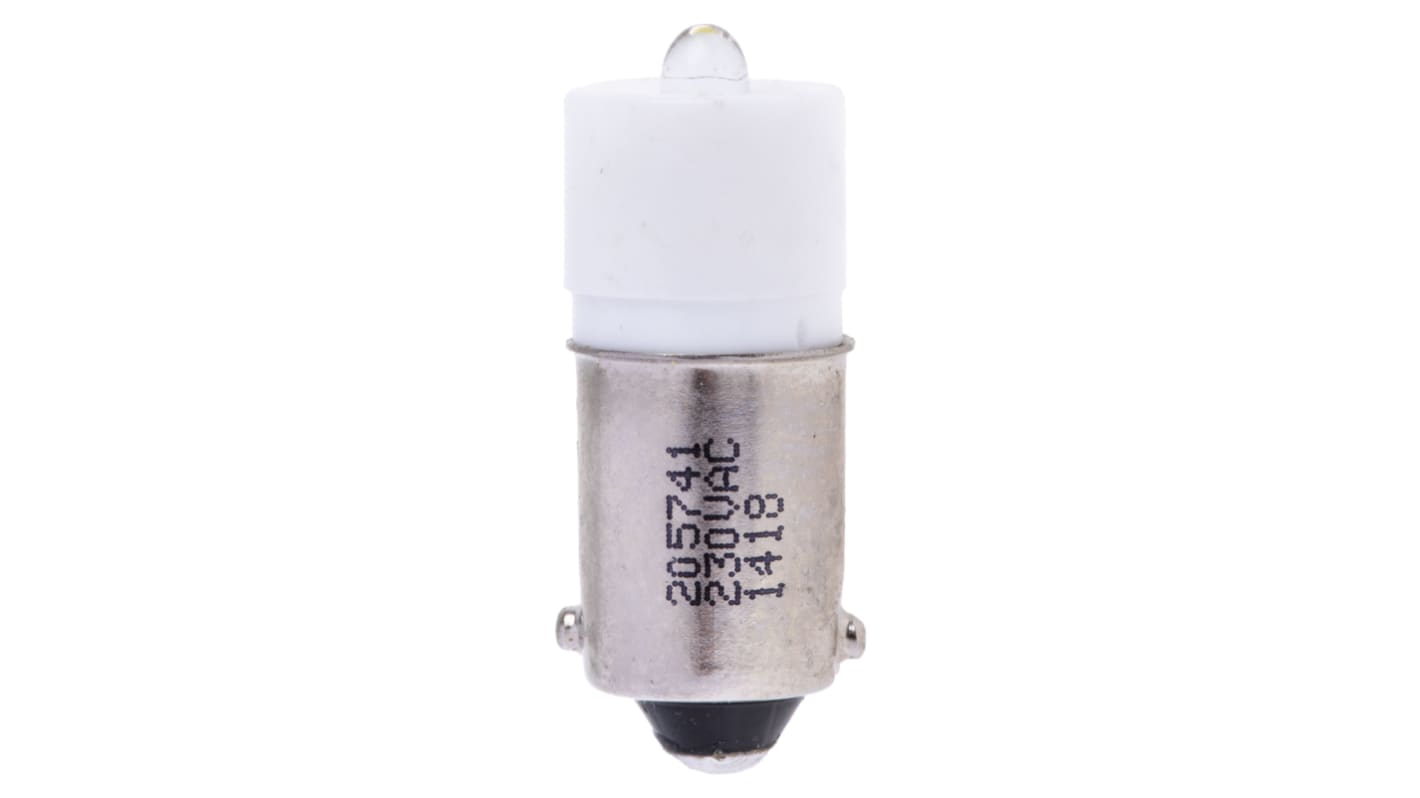 RS PRO LED指示灯泡, 白色, BA9s灯座, Φ10mm, 24mm长, 230V 交流, 9mA, 410mcd