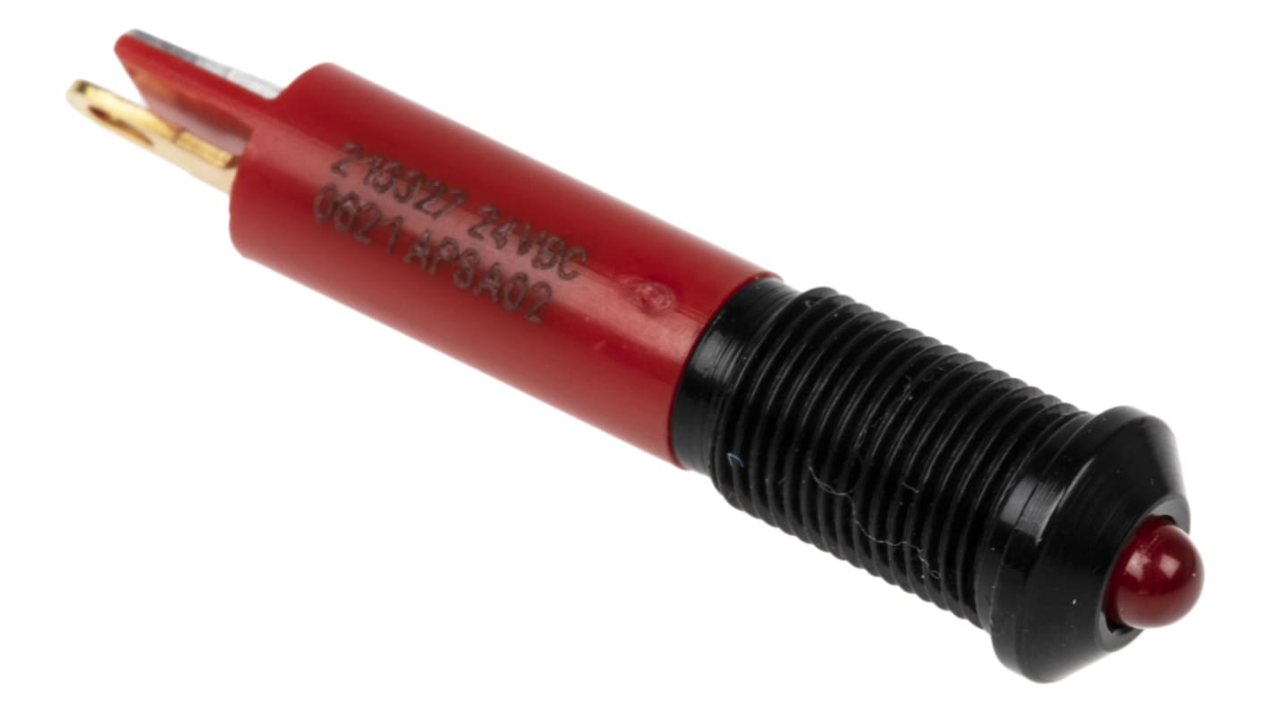 RS PRO 红色LED面板指示灯, 24V 直流, 20mA, Φ6mm安装孔, 焊片端接, 凸型边框, 黑色边框