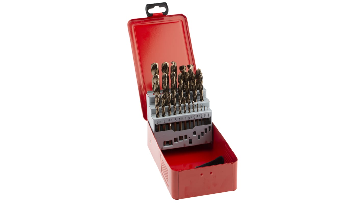 RS PRO 25-Piece Twist Drill Bit Set for Metal, 13mm Max, 1mm Min, HSS-E Cobalt Bits