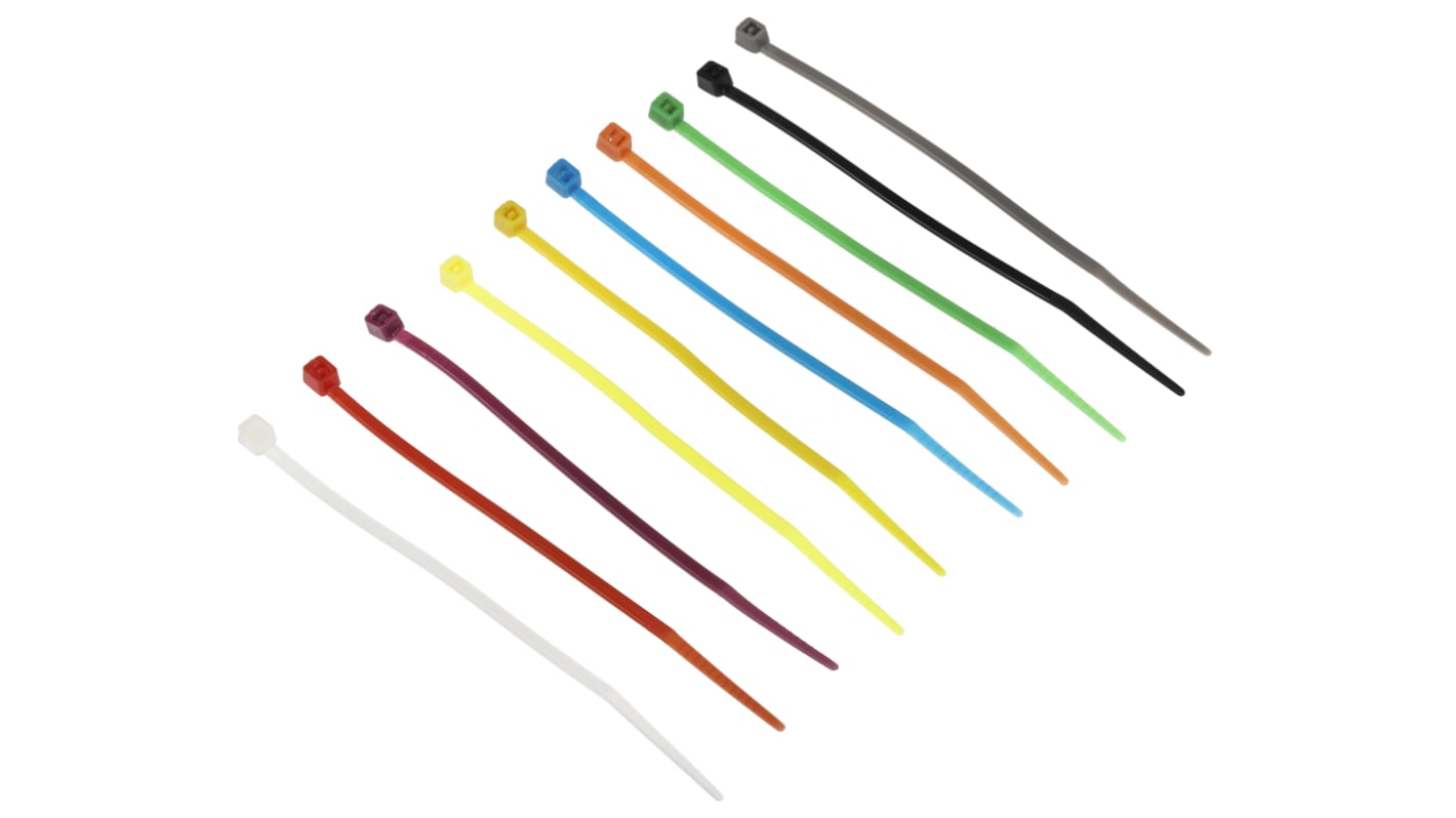 RS PRO Cable Tie, 100mm x 2.5mm, Assorted Nylon, Pk-1000