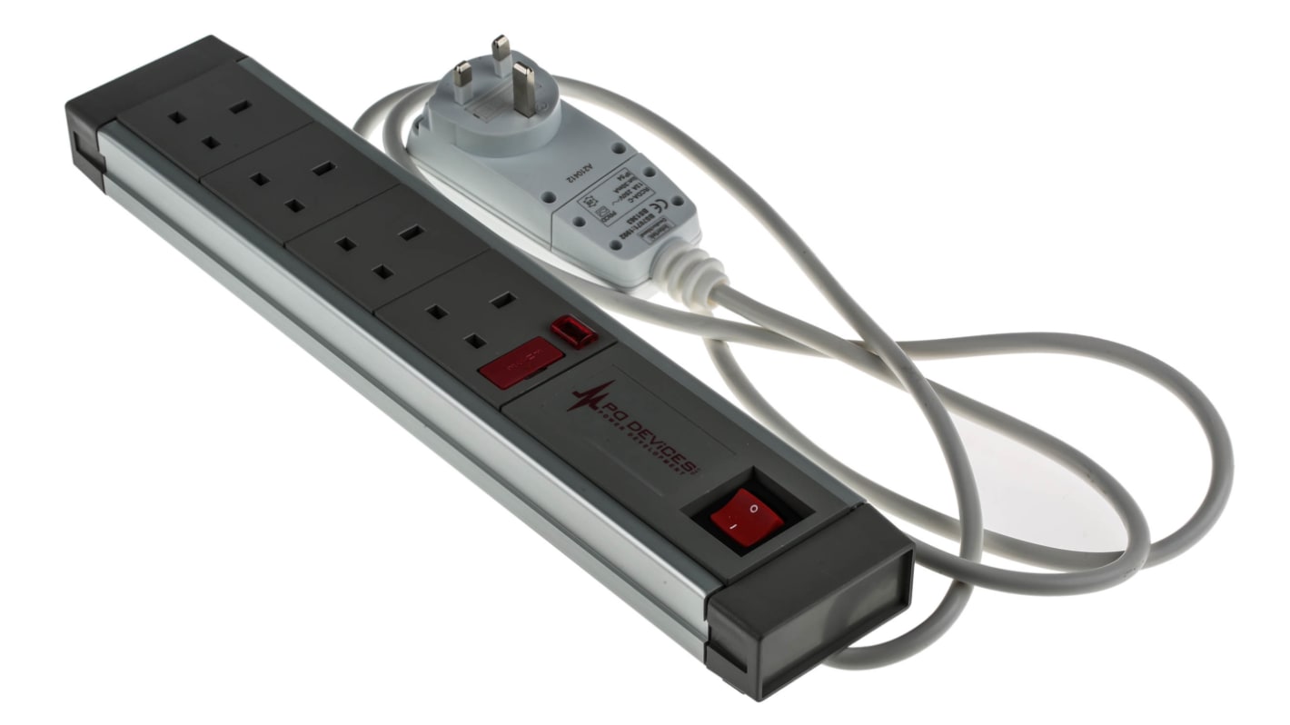 RS PRO 2m 4 Socket Type G - British Trailing Socket, 230 V ac