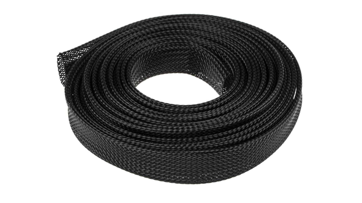 Funda de cable trenzada RS PRO de  de PET Negro, long. 5m, Ø 20mm, extensible