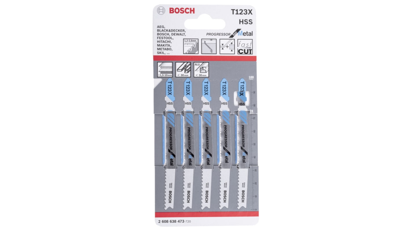 Bosch HSS Stichsägeblatt, Schnittlänge 75mm / 10 - 21 TPI, 5 Stück für Alu-Blech, Rohr, Profil