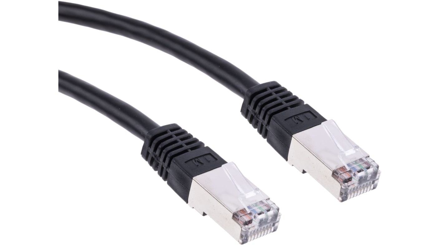 RS PRO, 1m Cat6, Black RJ45 to Male RJ45 Male, S/FTP Shielded, Terminated PVC Sheath