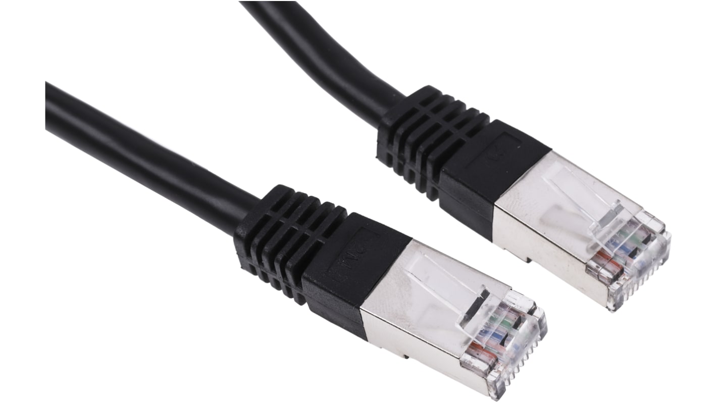 RS PRO, 2m Cat6, Black RJ45 to Male RJ45 Male, S/FTP Shielded, Terminated PVC Sheath