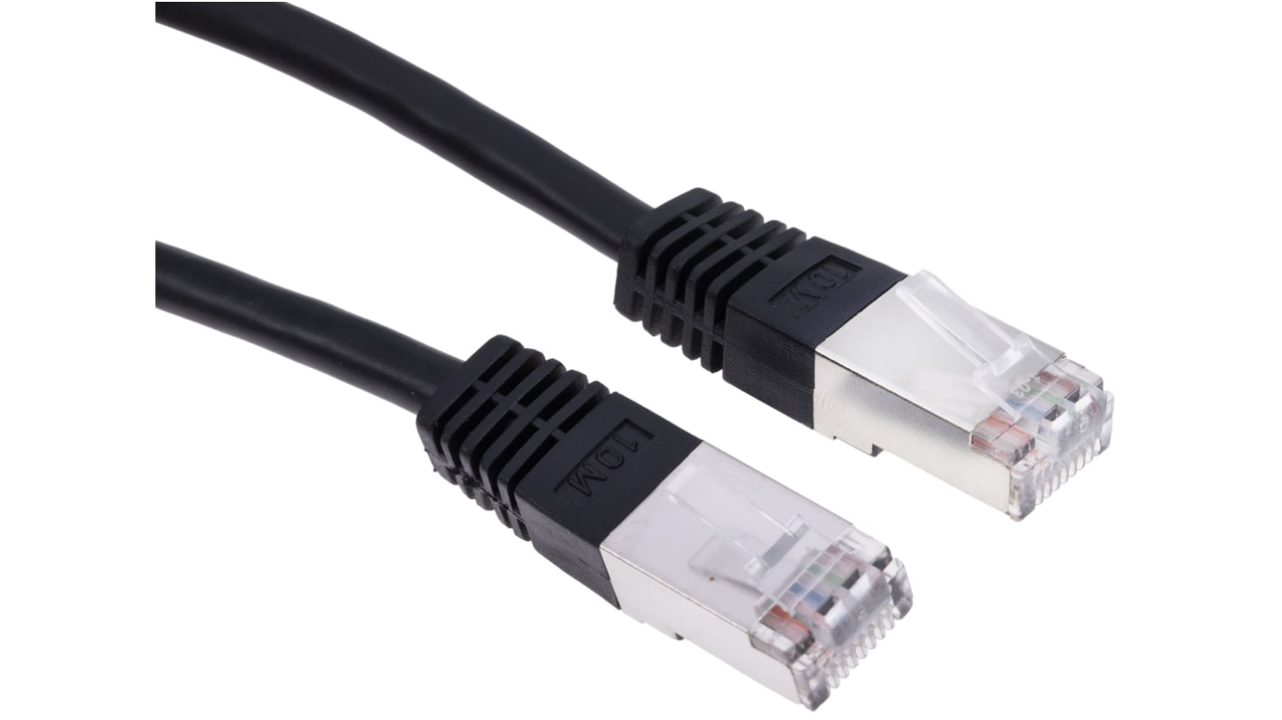 RS PRO, 10m Cat6, Black RJ45 to Male RJ45 Male, S/FTP Shielded, Terminated PVC Sheath