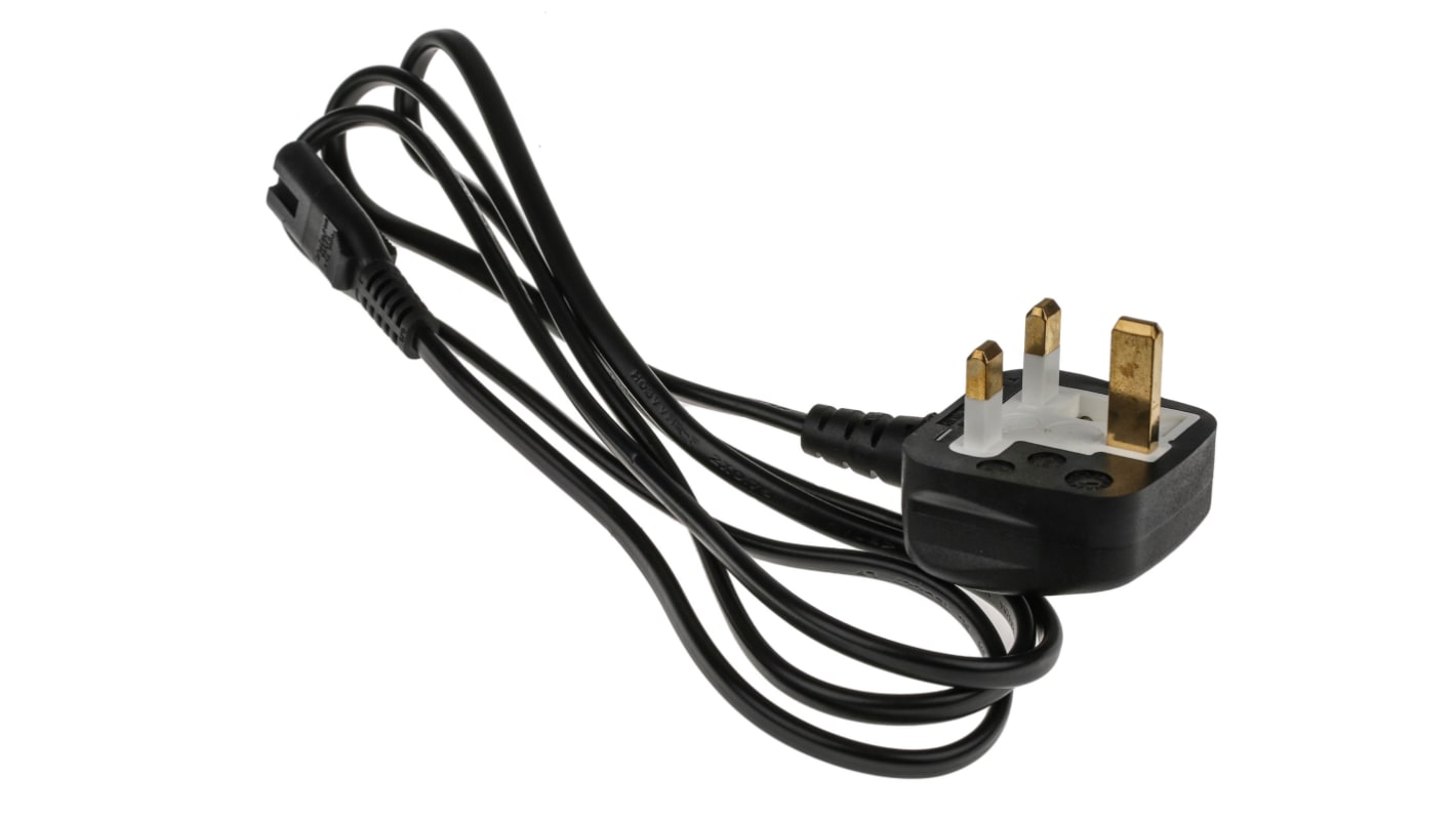 RS PRO IEC C7 Socket to Type G UK Plug Power Cord, 1.5m