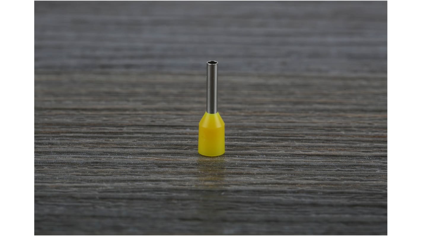 RS PRO Insulated Crimp Bootlace Ferrule, 8mm Pin Length, 1.4mm Pin Diameter, 1mm² Wire Size, Yellow