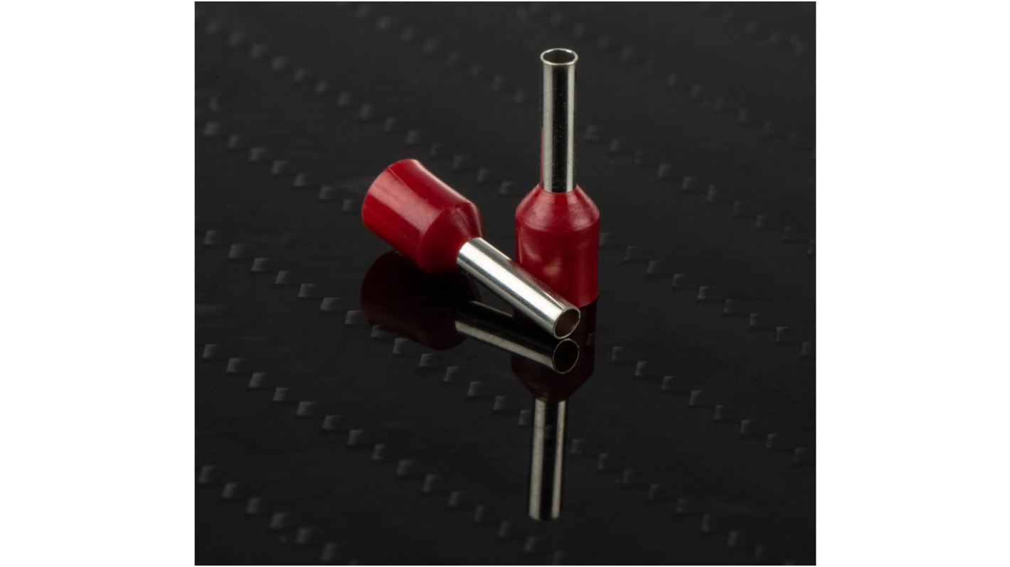 Puntera hueca de crimpado RS PRO, Aislado, Pin de 8mm, Rojo 16AWG 1.5mm² 16AWG 1.5mm²