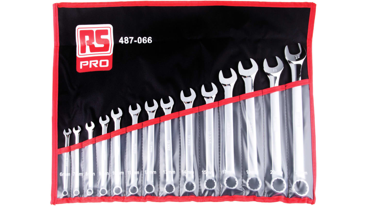 RS PRO 扳手套装, 铬钒钢制, 内含6 → 22 mm, 14件装