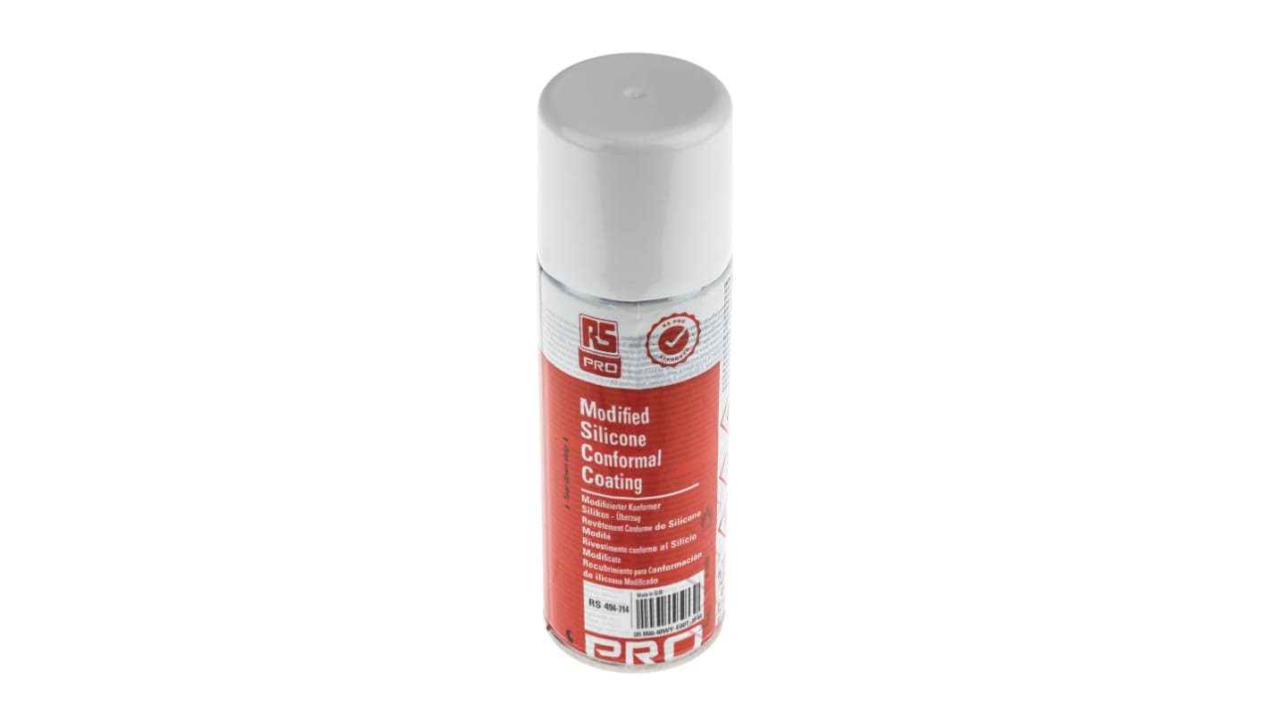 RS PRO Transparent Silicone Resin Conformal Coating, 200 ml Aerosol, -70°C min, +200°C max