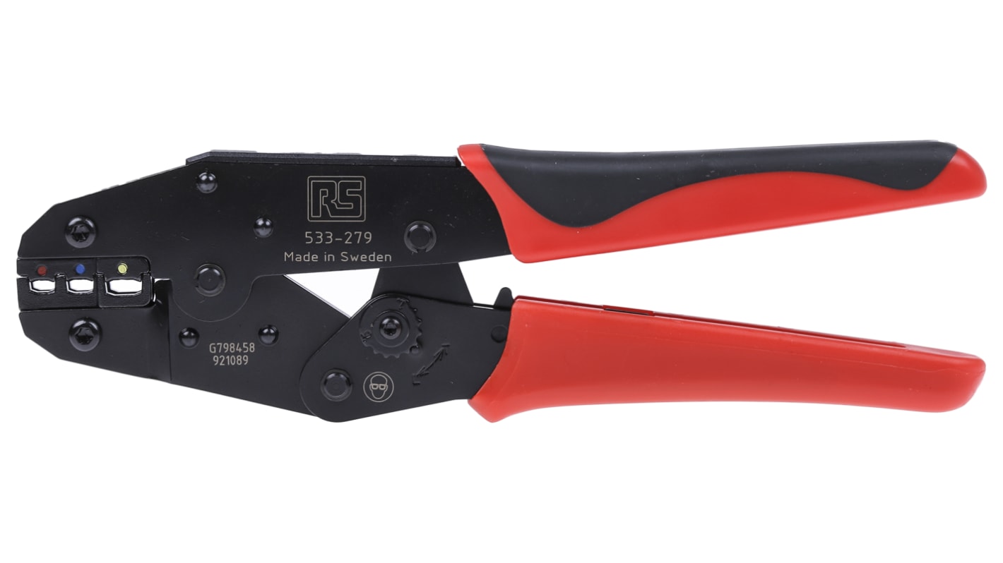 RS PRO Hand Ratcheting Crimp Tool for Insulated terminals red, blue, yellow, 0.75 → 6mm² Wire