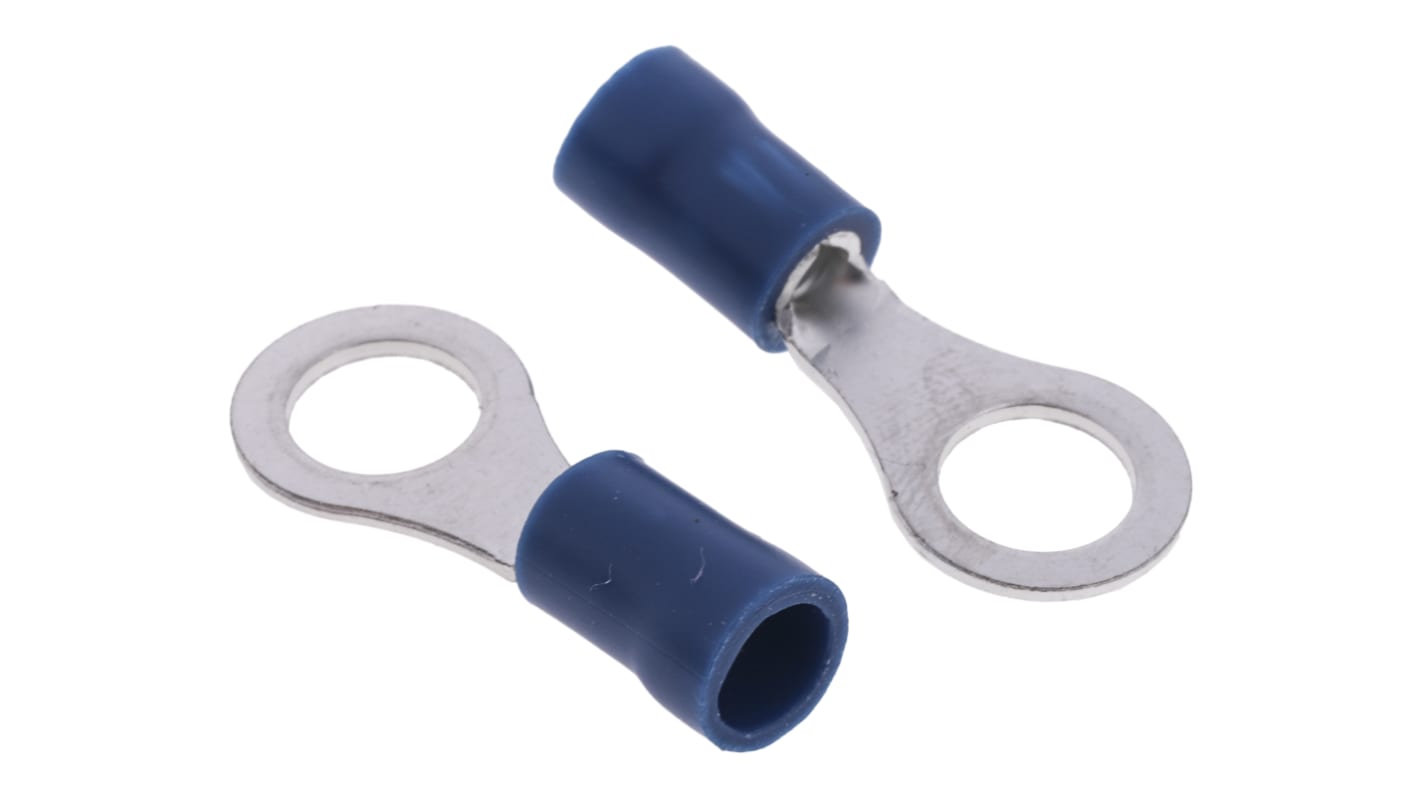 RS PRO Ringkabelschuh, Isoliert, PVC, Blau, aussen ø 10.5mm, innen ø 6.35mm, max. 2.5mm², M6