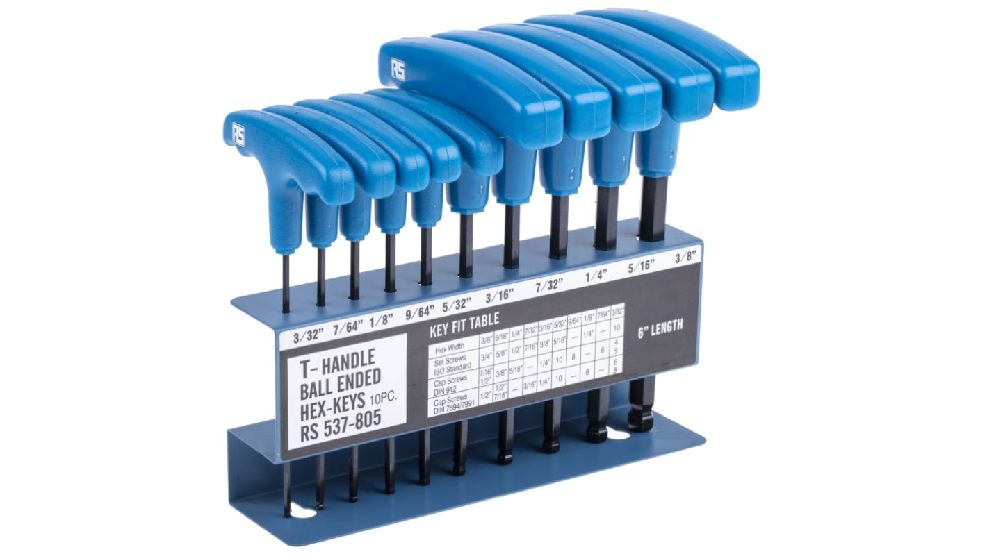 RS PRO 10 piece T Shape Imperial Hex Key Set, 3/32 → 3/8in