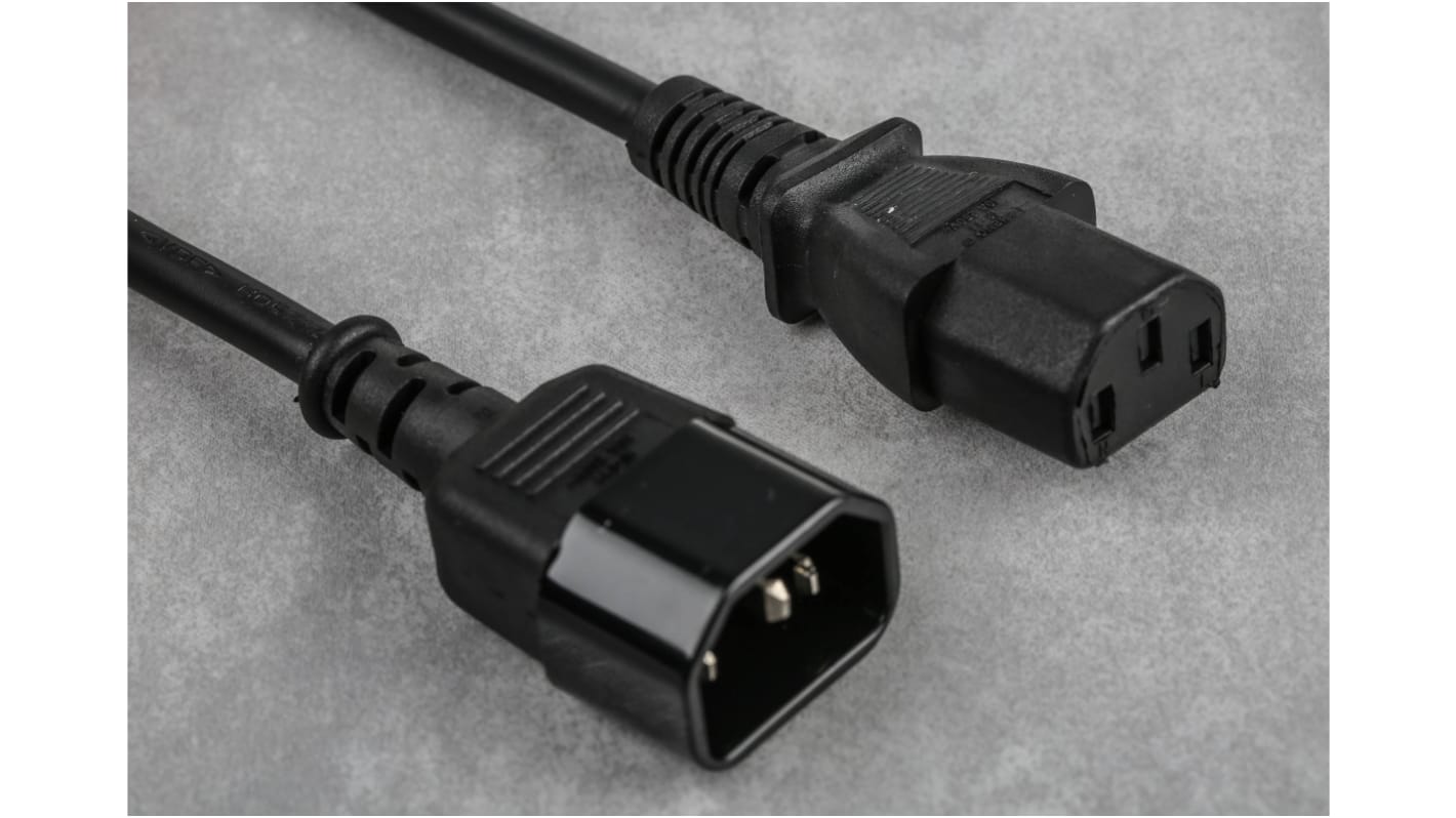 RS PRO Konfektioniertes Stromkabel, A IEC C13 / Buchse gerade, B IEC C14 / Stecker gerade, 6 A, 2m Schwarz,  250 V