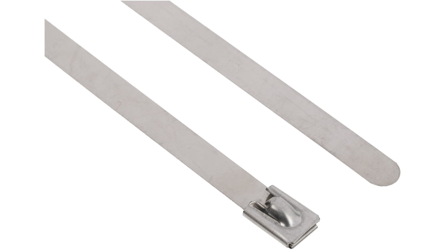 RS PRO Cable Tie, Roller Ball, 360mm x 7.9 mm, Silver Stainless Steel