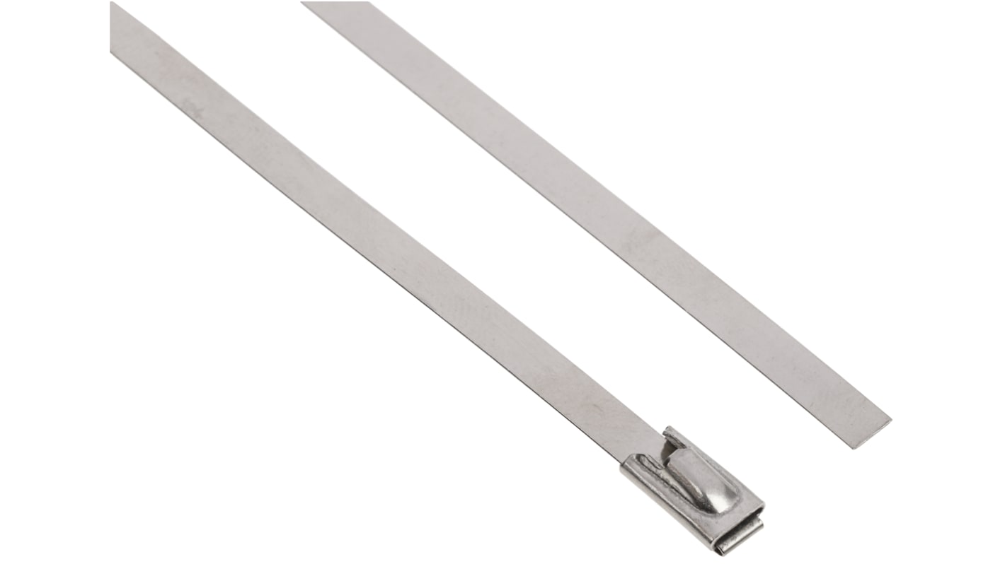 RS PRO Cable Tie, Roller Ball, 360mm x 4.6 mm, Silver Stainless Steel