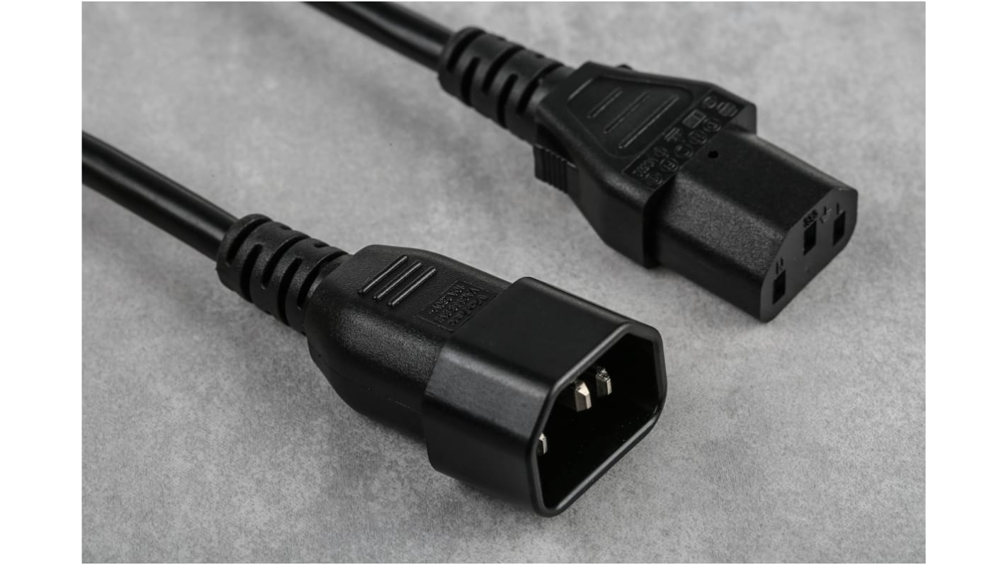 RS PRO Konfektioniertes Stromkabel, A IEC C13 / Buchse, B IEC C14 / Stecker, 10 A, 5m Schwarz,  250 V
