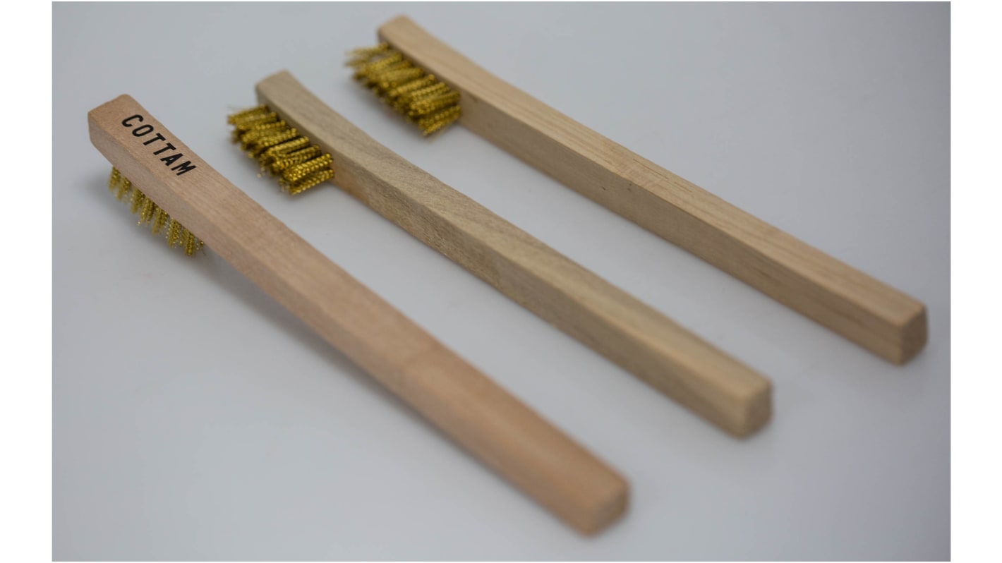 Cottam 黄铜钢丝刷, 12mm长刷毛, 用于表面处理, 32mmx196mm, 木柄