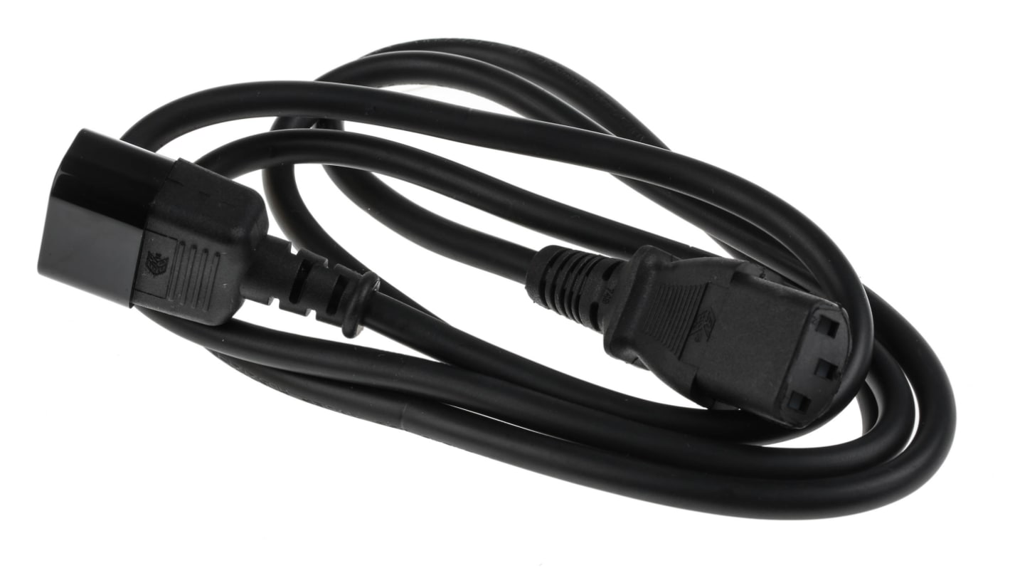 RS PRO Konfektioniertes Stromkabel, A IEC C13 / Buchse gerade, B IEC C14 / Stecker gerade, 6 A, 1.5m Schwarz,  250 V