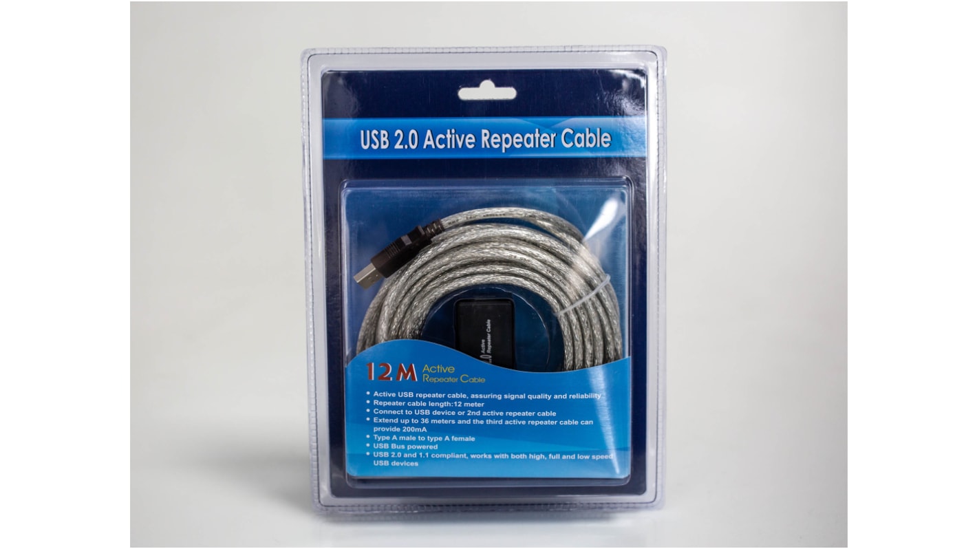 RS PRO 1 USB 2.0 USB Extension Cable, up to 12m Extension Distance