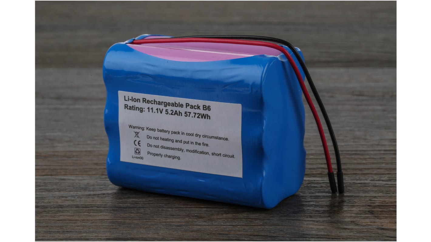 Bloc batterie rechargeable RS PRO 11.1V Lithium-Ion 5.2Ah 55 x 68 x 41 mm x 6