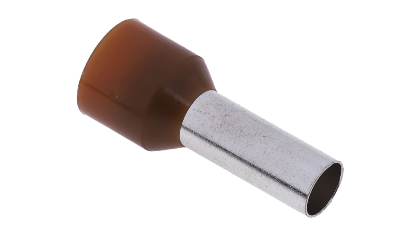 RS PRO Insulated Crimp Bootlace Ferrule, 12mm Pin Length, 4.5mm Pin Diameter, 8mm² Wire Size, Brown