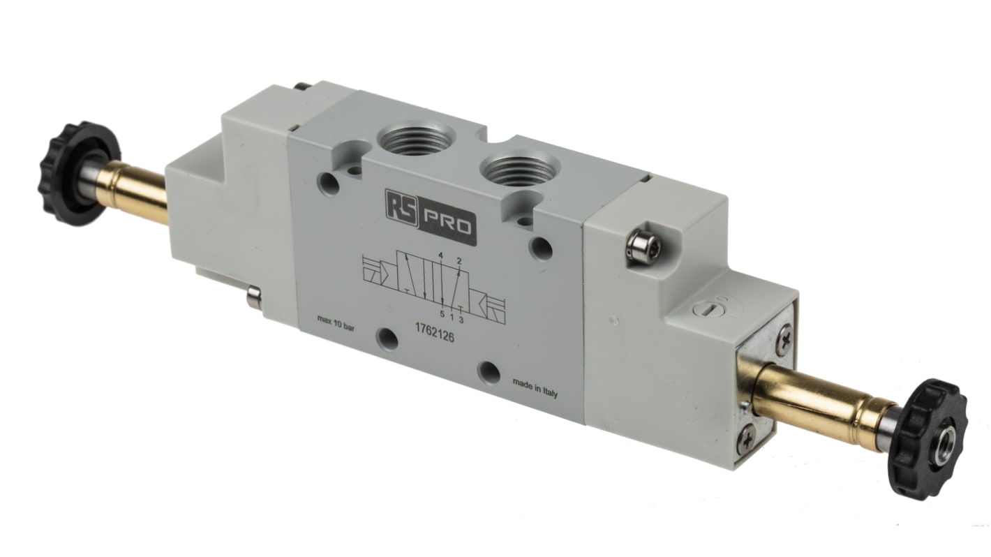 RS PRO 5/2 Bistable Pneumatic Solenoid Valve - Solenoid G 1/4 12 V dc, 24 V ac/dc, 110 V ac, 220 V ac